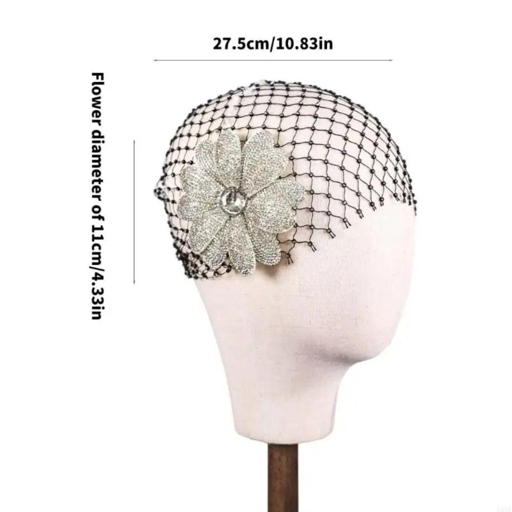 Retro Rhinestones Flower Net Hat Hollow DIY Bridal Headdress Black Handmade Wedding Headwear
