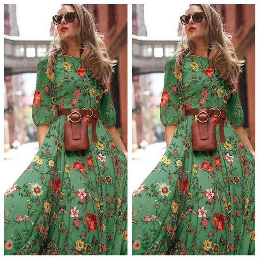 

Spring New Style Dress Digital Printed Loose Fit Floral Elegant Slimming Long Dress XL