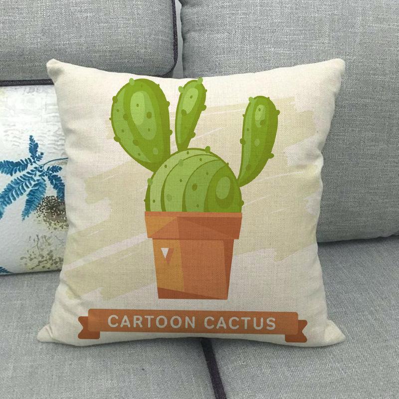 Cartoon Green Potted Cactus Digital Printing Short Plush Pillow Covers For Car Sofa Office Cushion Cover Home Goods 60X60Cm