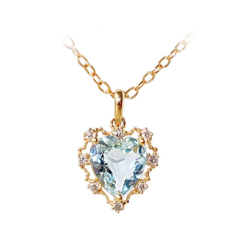 Luxury Gold Color Jewelry Heart Necklace Women 925 Sterling Silver Sapphire Pendant For Woman Wedding Gift Fine Jewelry Nk128