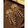 Vintage Crystal Tassel Devil's Eye Earrings Light Luxury Retro High Grade Heavy Duty Earnail Women