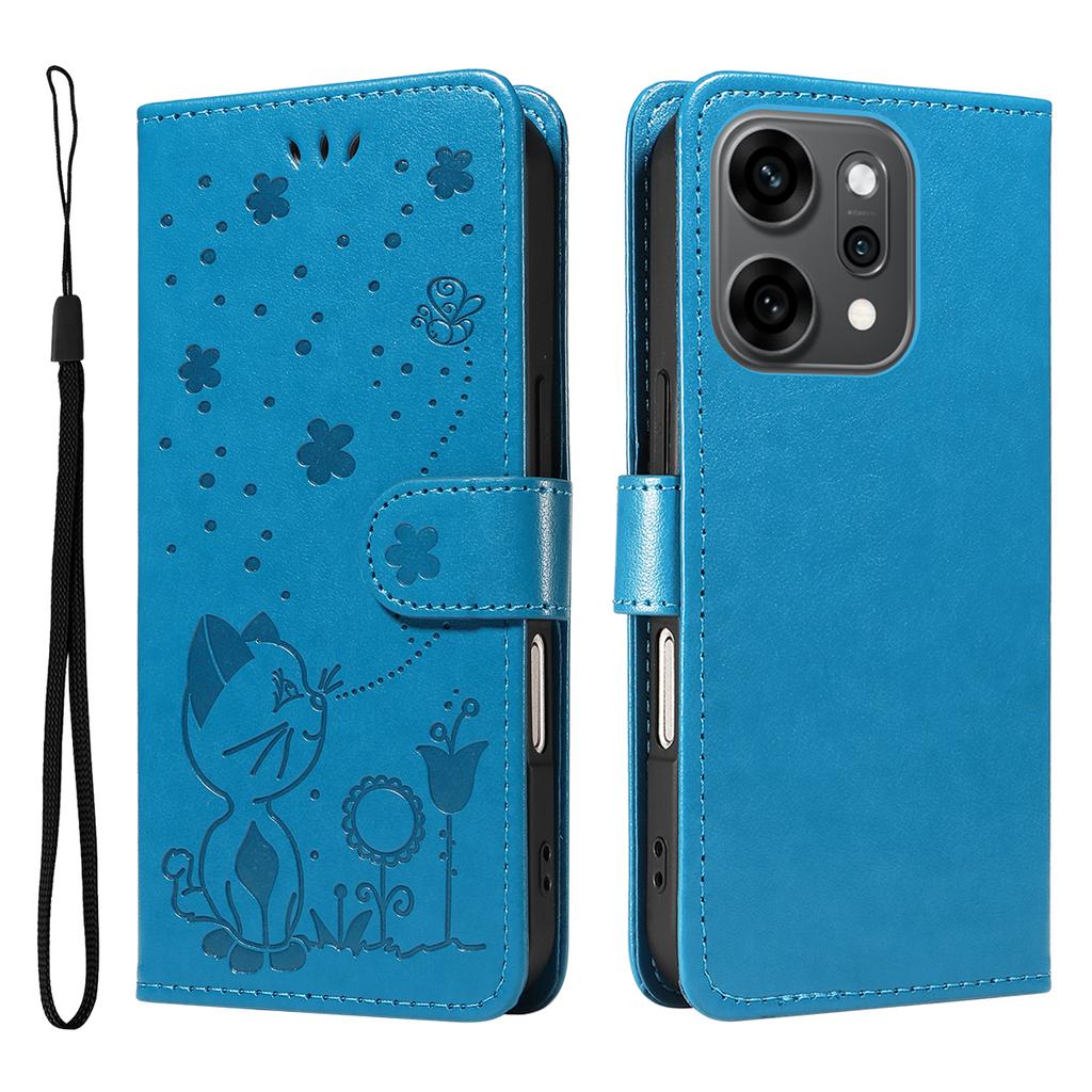 For Oppo Reno14 Pro 5G (China)/Oppo Reno14 Pro 5G (Global) Leather Wallet Case Cat Bee Pattern Phone Cover Stand