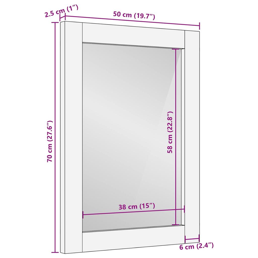 Bathroom Mirror with Acacia Brown Surface 50 x 70 x 2.5 cm