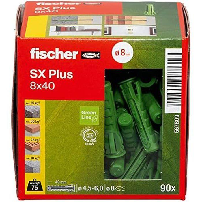 Cheville à quadruple expansion - fischer - sx plus green - 8x40 - matières renouvelables - montage facile