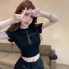 New Summer Sweet and Spicy Style Hollow Slim Skinny Mesh Splicing Sexy Short Sleeve T-Shirt Top Women's Clothing