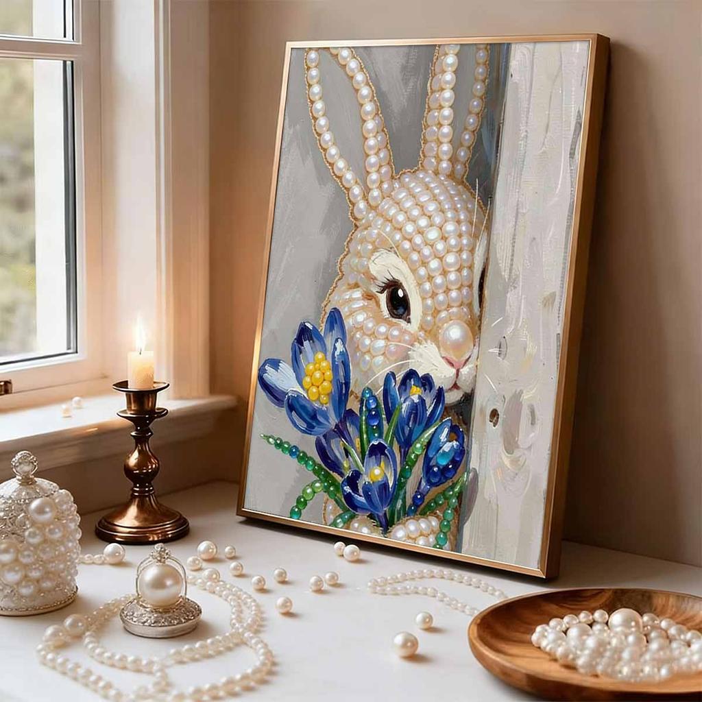 DIY Pearl Painting Set Rabbit and Flower Pattern Home Decoration Handmade Sticky Diamond Creative Canvas Pearl Art Painting Crafts Perfect Gift