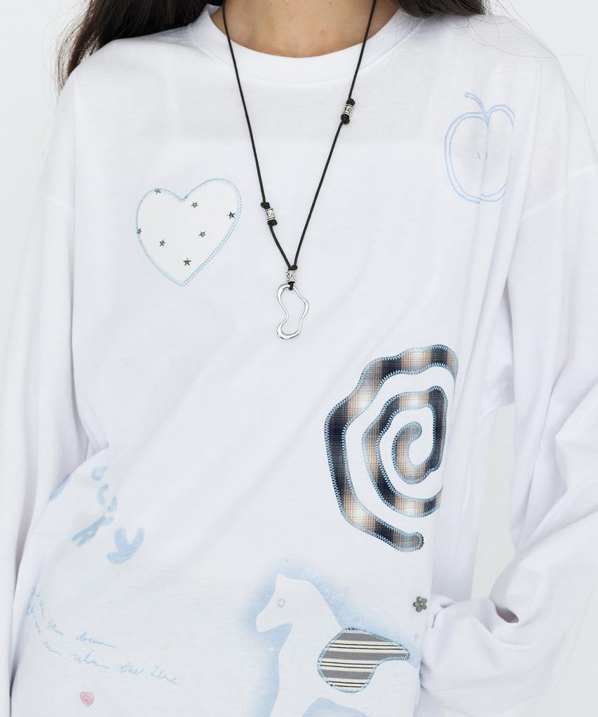 MONGDOL Patchwork Graphic Long Sleeve T-Shirt White Mdts105White