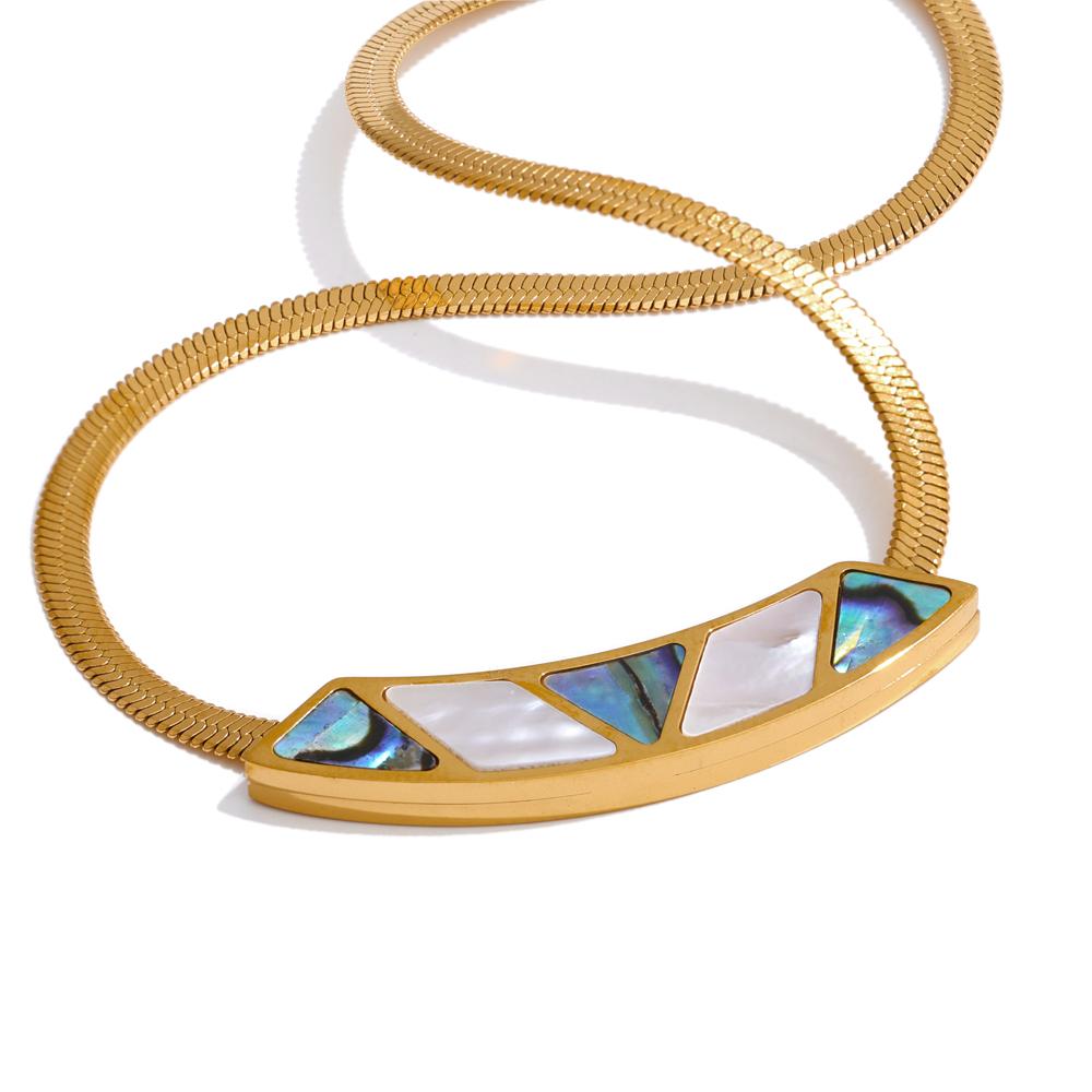 

Yhpup Shell Pendant Necklace Snake Chain Stainless Steel Golden Collar Jewelry Water Resistant PVD Accessories