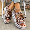 Women's Leopard Print Platform Sandals - Open-Toe Lace-Up Summer Shoes with Thick Cushioned TPU Sole, Breathable