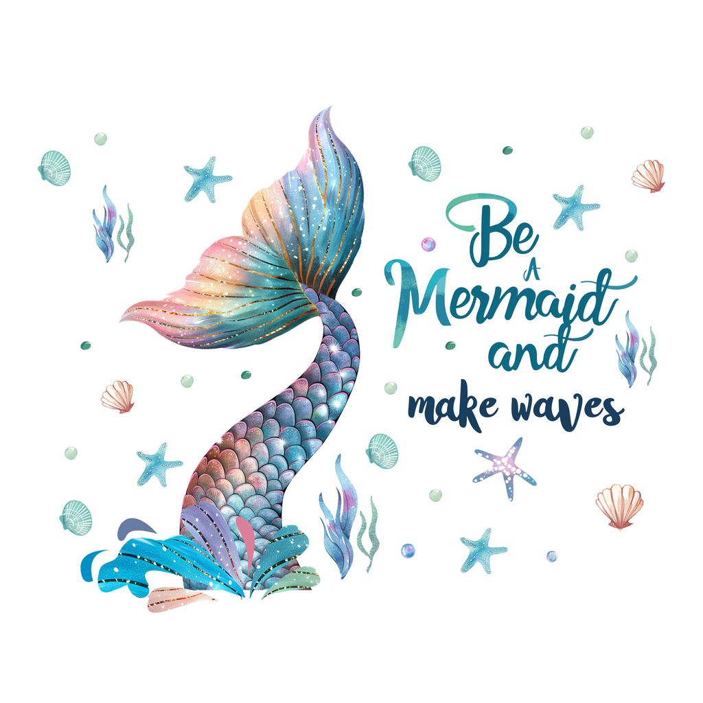 Tegneserie Havfrue veggklistremerker for soverommet Bakgrunn Barnerom Stue dekorasjon