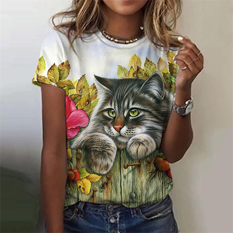 Funny Cat 3d Printed Women's T Shirts Summer Fashion Animal Print Short Sleeve Tees Girl Kawaii Y2k Top Clothes Female Clothing