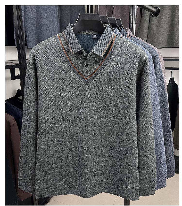 Herren Herbst/Winter Verdickter Samt Wolle Revers Zweiteiliger Lagenpullover für Mittleres und Älteres Alter
