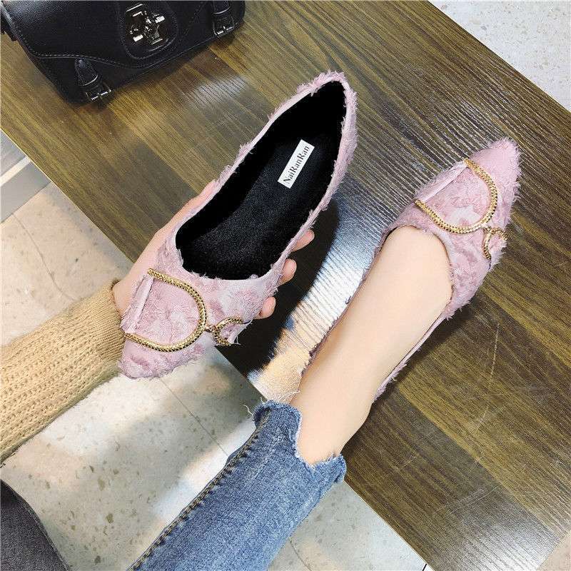 2025 Spring New Korean Version of Fashion Rhinestone Versatile Pointed Single Shoes Women's Flat Bottom Shallow Mouth Laden Shoes Women's Shoes Tide