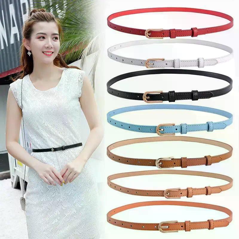 1Pc 105CM 7 Candy Colors Womens PU Leather Belt Skinny Thin Dress Belt Waist Belt Waistband Skirt Jeans Waist Accessories