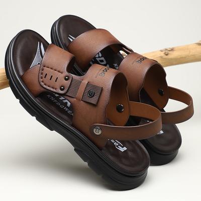Men's Sandals 2025 New Summer Wear Soft Leather Soft-soled Platform Beach Shoes Non-slip Dual-purpose Slippers