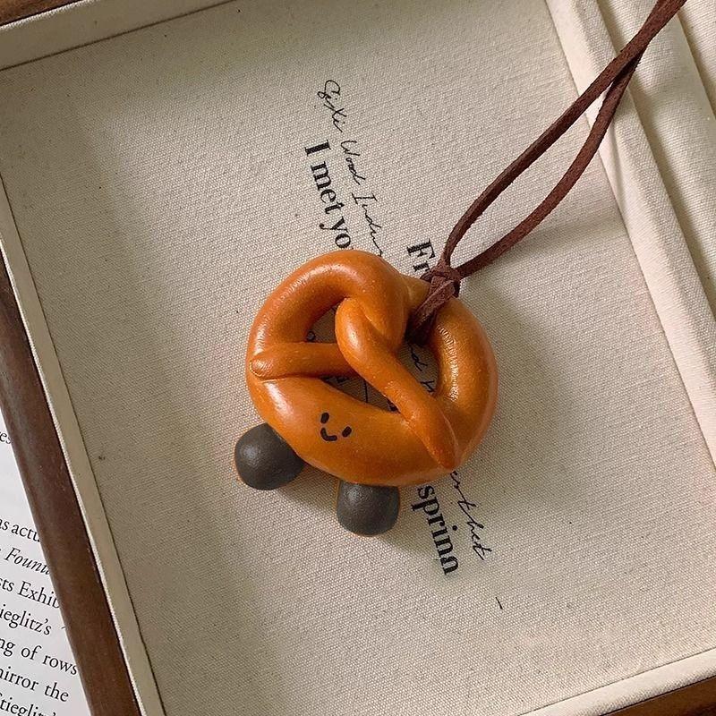 Fermented alkaline water bread resin croissant resin long necklace women's niche unique neck sweater chain