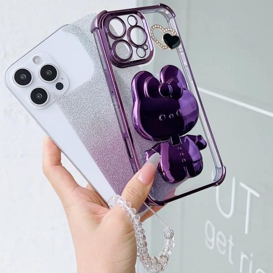 Luxury Mirror Rabbit Crystal Chain Phone Case For Xiaomi 15 Ultra 15Pro 14T 13T 12T Pro 12S 12X Shockproof Holder Cover