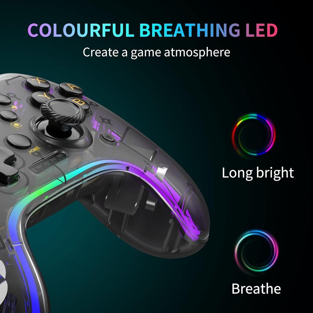 Switch / Switch Pro Controller Compatible with Switch / OLED / Lite, Pro Controller Switch with LED Lights, 6 Gyro Axis, Turbo and Dual Vibration