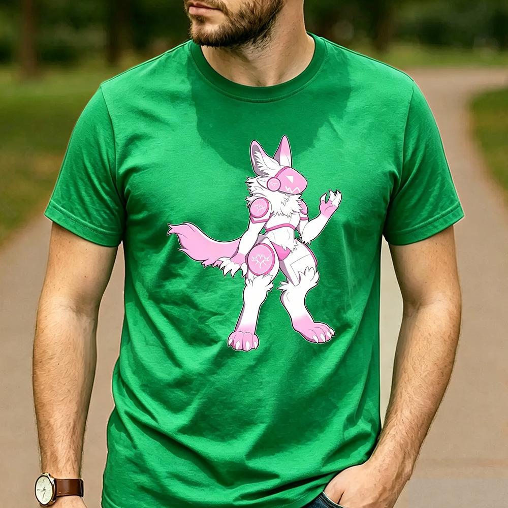 Full Body Pink White Protogen Waving Graphic T Shirt Unisex Crew Neck Short Sleeve Fandom Fan Holiday Gift Top