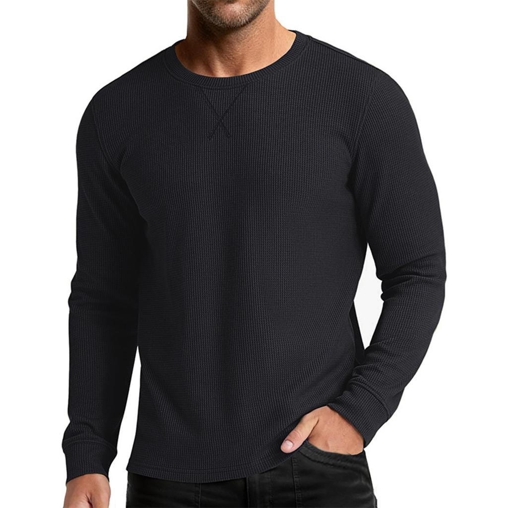 Men's Sporty Casual Round Neck Long Sleeve T-Shirt Knit Base Layer Top