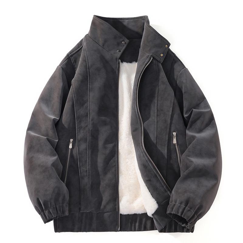 Men's Trendy Plus Size Suede Velvet Leather Motorcycle Jacket - Windproof American Retro Style