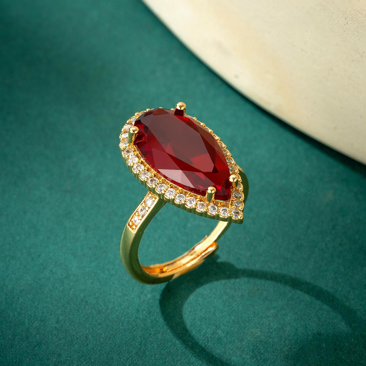 

Emerald Zircon Teardrop Open Ring - Luxury Ruby Style Jewelry Adjustable Open розы красного