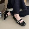 IPPEUM Mary Janes Shoes Black Women Ballet Flats Silver Buckle PU Leather Ballerinas Zapatos Mujer