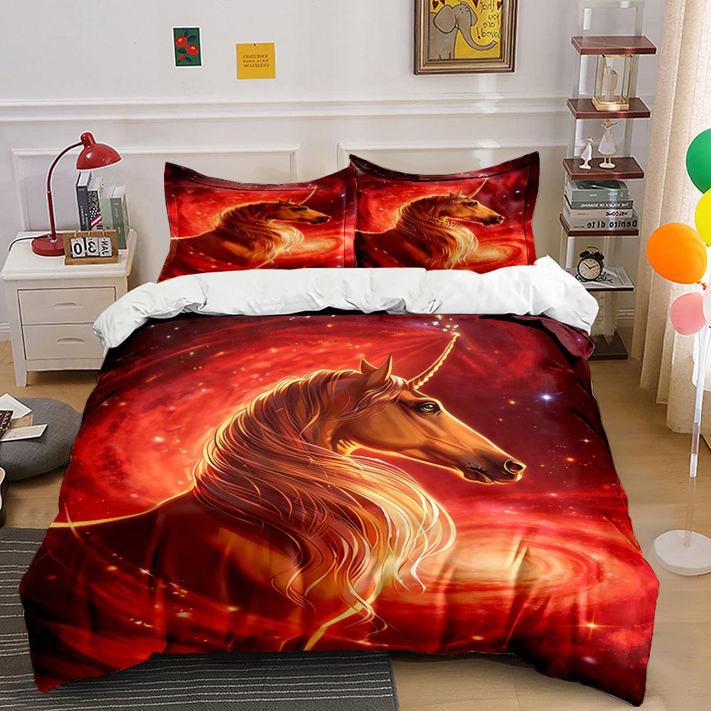 Fiery unicorn on galaxy. Bedding sets Duvet cover sets Duvet covers Pillowcases(1* Duvet Cover 2* Pillowcases without duvet insert)