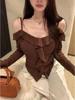 Lily Lace Off Shoulder Sweater With Ruffle Hem For Spring Casual Wear