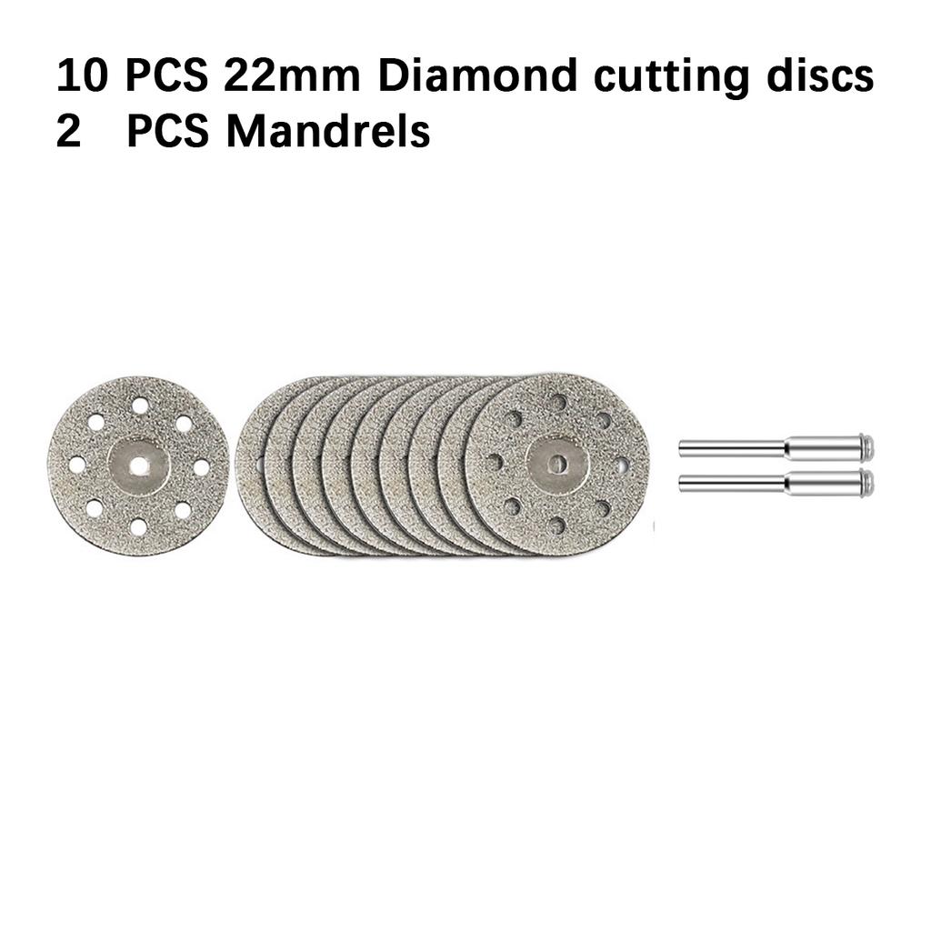 10/30 pcs of 22mm diamond cutting discs with grinding wheel shafts, for cutting plastic wood and metal,for electric rotary tools