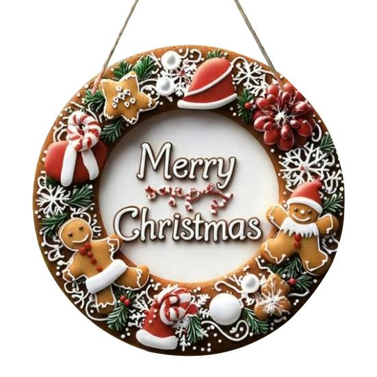 2D Merry Christmas Wooden Sign Red Black Plaid Gingerbread Man Wall Hanging Decor Front Door Porch Home Holiday Decorations