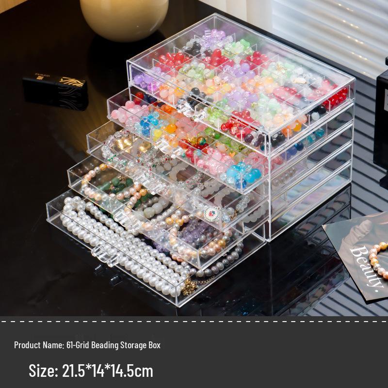 Large Multi-Layer Transparent Compartment Glass Bead Jewelry Storage Box