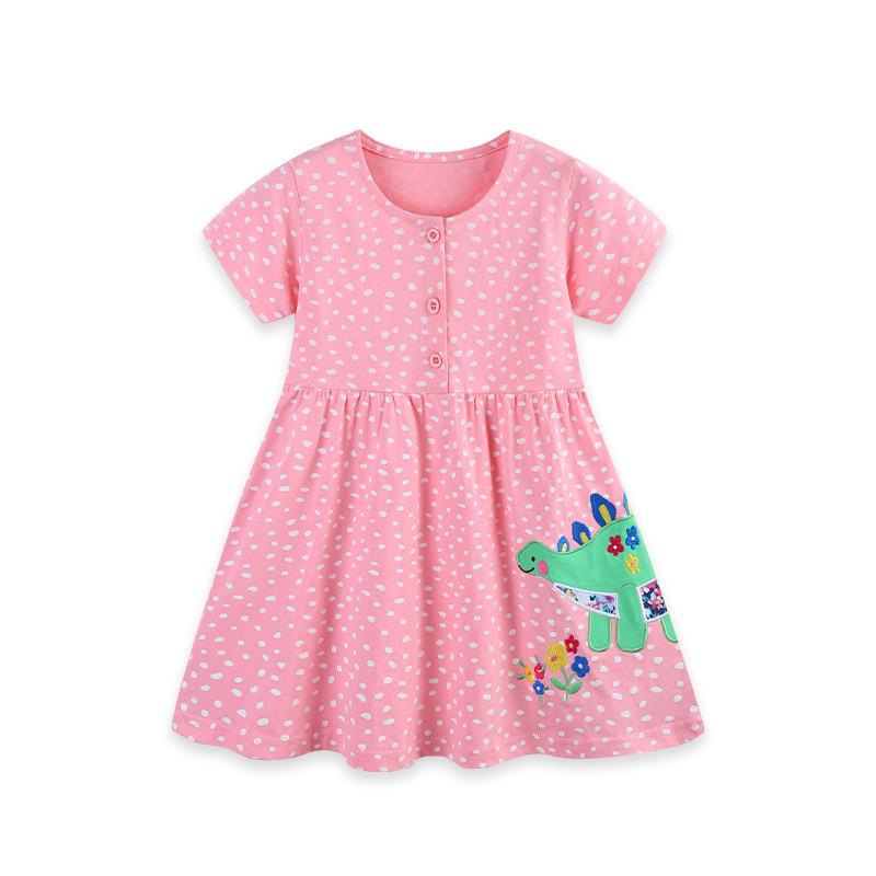 European Style Dinosaur Cartoon Princess Dress - Girls Short-Sleeved Summer Fashion 3Y