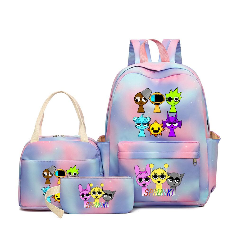 Sprunki teen student schoolbag rhythm box cartoon large capacity cute backpack three-piece set 3