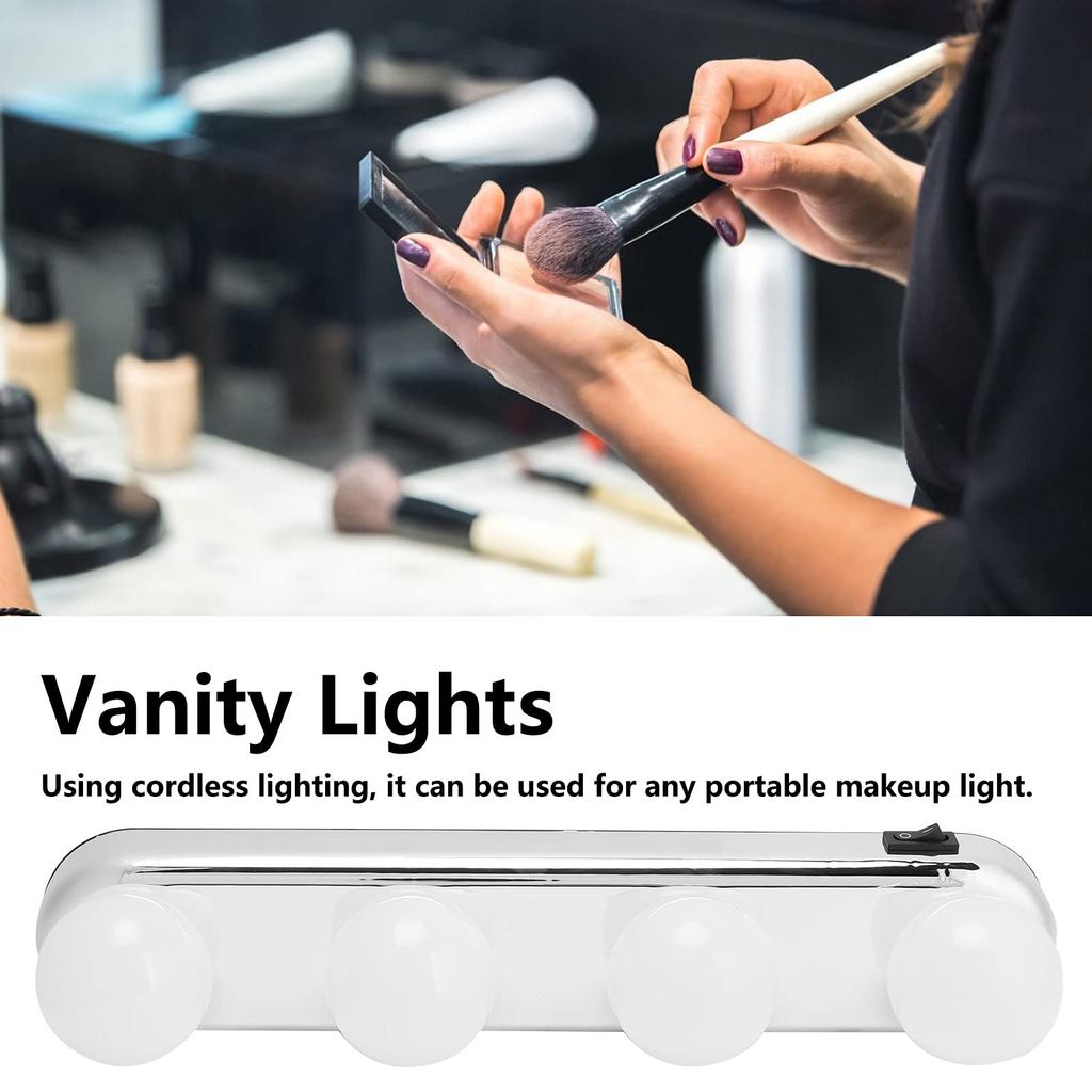 Jeffergarden LED Mirror Makeup Actress Hollywood Vanity 4 LED Natural with Suction Cup for Easy for Glass and Bathrooms Light, Light, Light, Light,