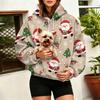 Women's Fashion Christmas Print Hooded Sweatshirt with Large Pet Pocket for Holiday