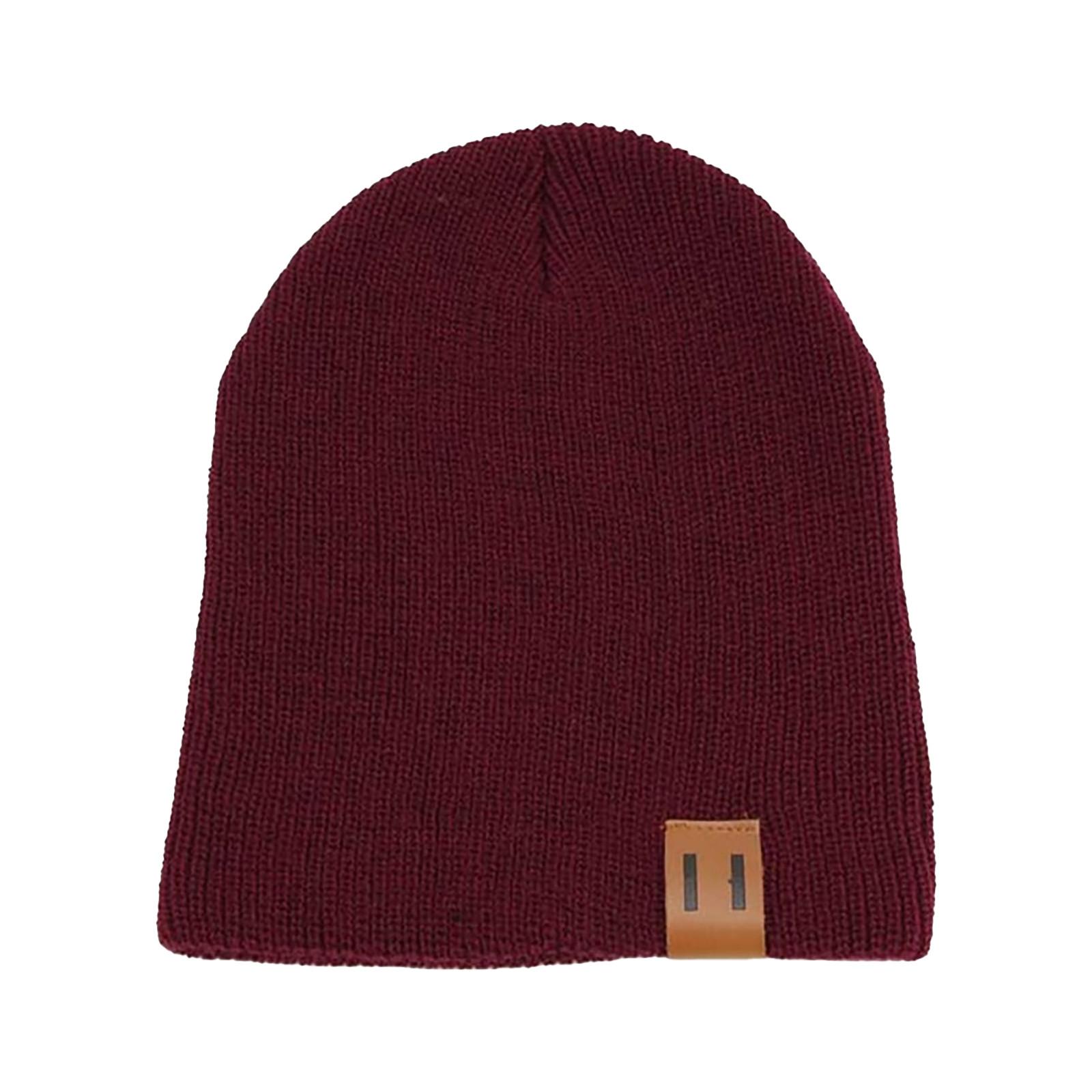 

Взрослые Дети Зимняя Вязаная Шапка с Кожаной Этикеткой Шерстяная Шапка Теплая Шапка-Капюшон XL красный