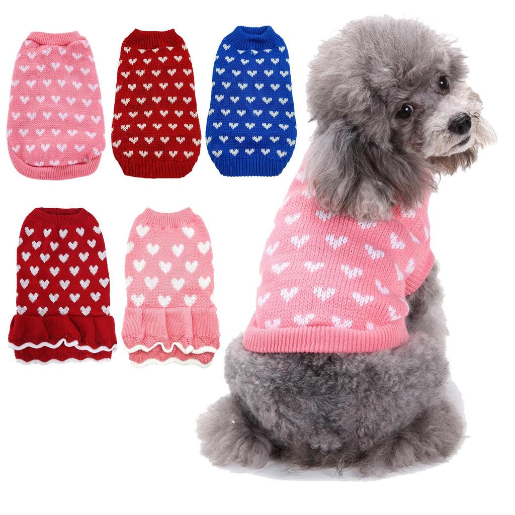 Pet Peach Heart Slim Fit Dog Sweater, Round Neck