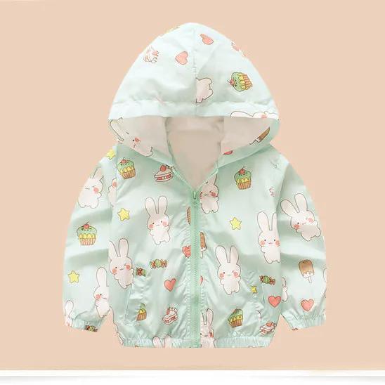

Куртка с милым кроликом для маленьких девочек, толстовка с капюшоном, ветровка с длинными рукавами, детская одежда 90 зелёный
