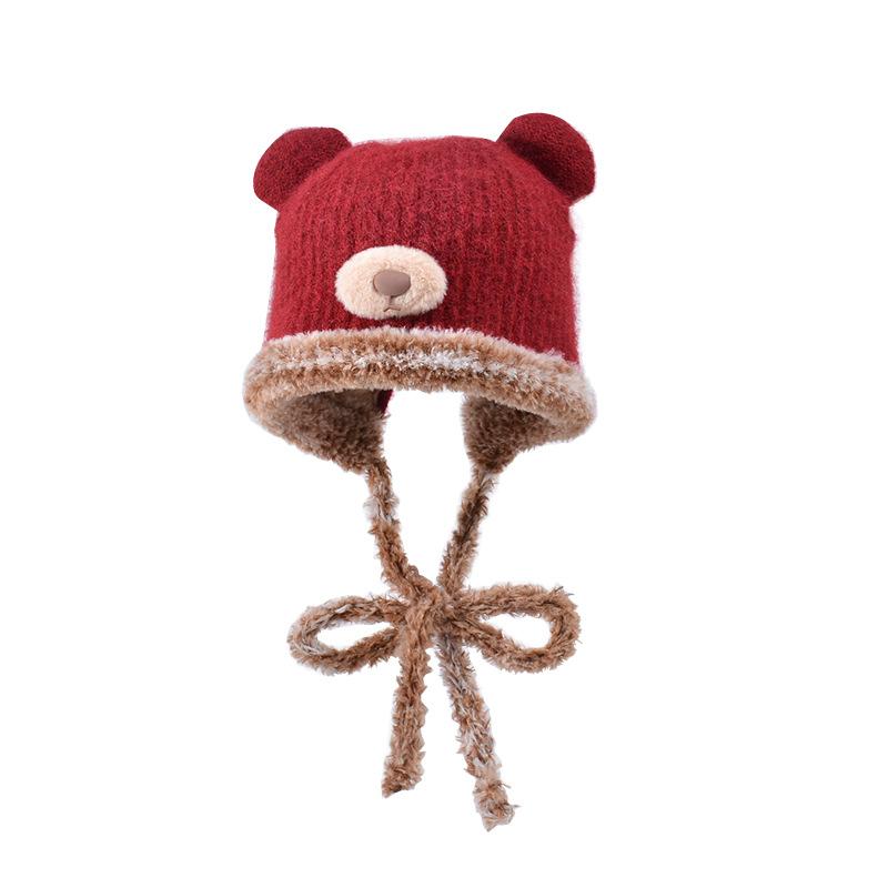 Cute bear plush hat women's winter plush warm wool hat cold protection ear protection face small bag head knitted hat
