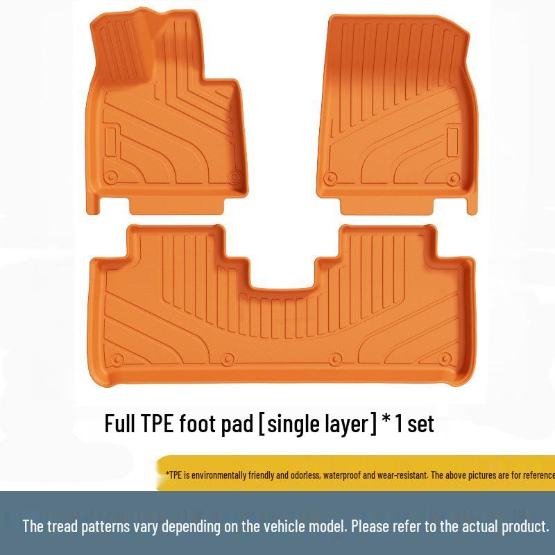Ideal i8 Car Floor Mats Set - Black/Orange TPE, Fits 25 Models, Includes Trunk Mat.
