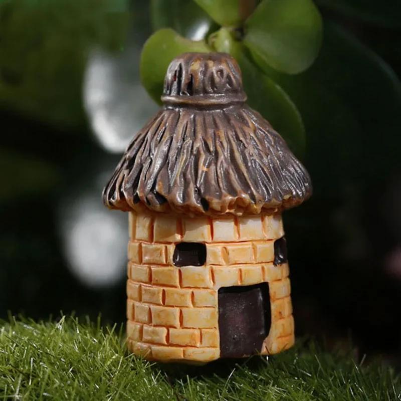Kulatý výrazový dům Kreslený mini pryskyřičný dům DIY Mikro krajinný dům Ozdoby Květináč Zahradnická krajinná dekorace