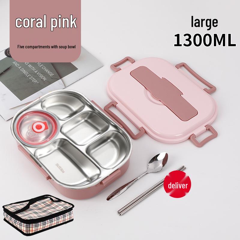 Fiambrera Bento Portátil de Acero Inoxidable 304 con Separadores – Gran Capacidad, Diseño de Hebilla Cuadrada, Estilo Nórdico para Estudiantes