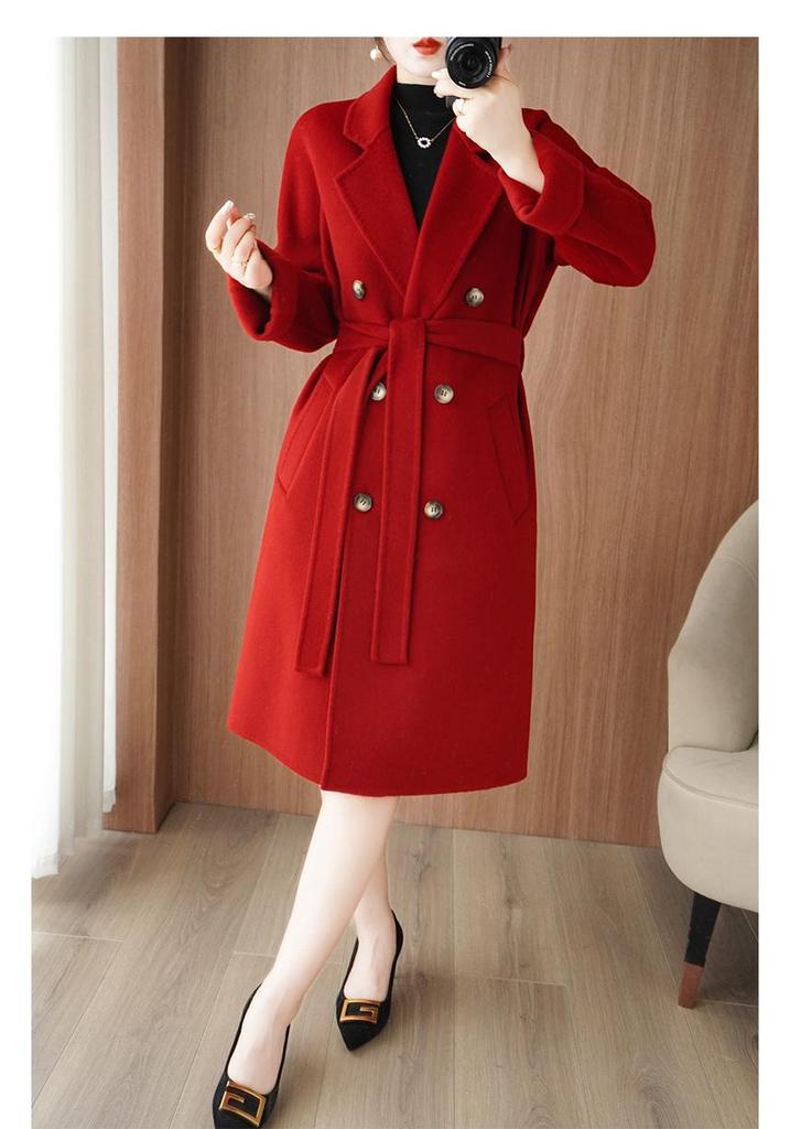 Double-Sided Wool Lapel Coat: Women's Slimming Double-Breasted Mid-Length for Autumn/Winter