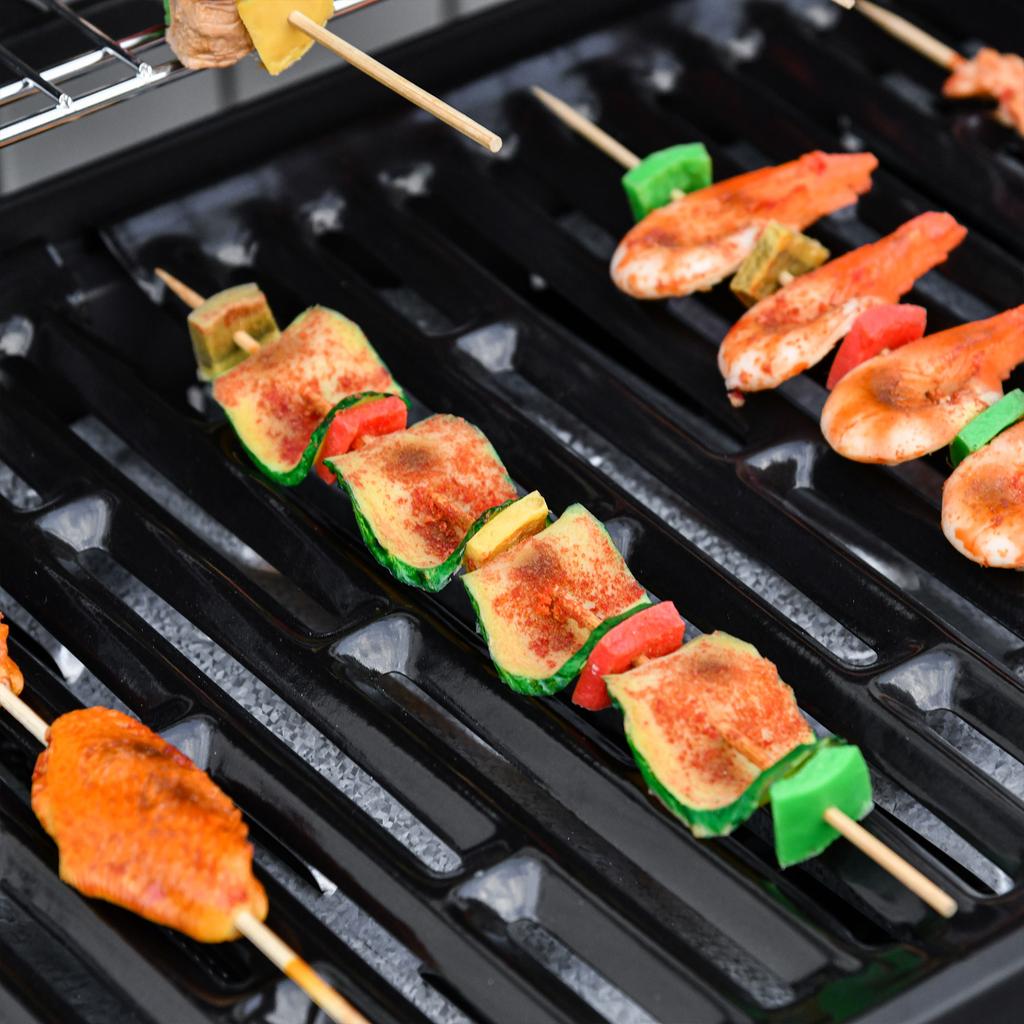Gas Grill with 7 Burners, Incl. Thermometer, BBQ Grill, Mobile Grill, Black