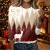 Women's Casual Fashion T-Shirt with Christmas Print, Round Neck, Three-Quarter Sleeves