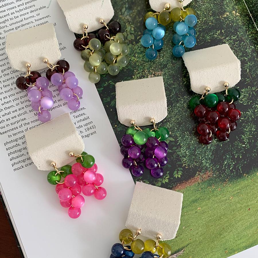 Mori Silver Needle Resin Grape Stud Earrings Summer Pastoral Wind Sweet Small Fresh Earrings Niche High-end Earrings Women