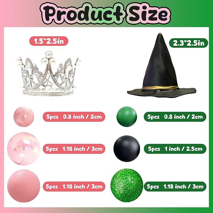 Witch Party Supplies Crown Witch Hat Pink Green Mini Balls Cake Topper Halloween Cake Decoration Balls for Birthday Cake Decor