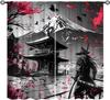Japanese Anime Samurai Curtains Watercolor Ink Samurai Red Sun Shrine Mount Fuji Blackout Window Treatment Living Room Bedroom