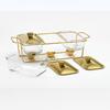 Chaffing Dish Golden Rectangular Three-Grid Glass Dining Stove Glass Heating Container Restaurant Buffet Stove